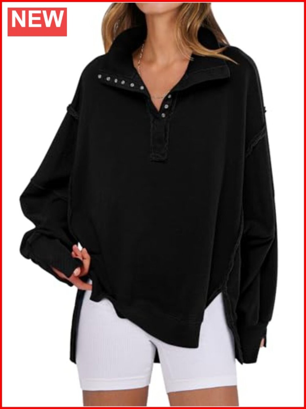 Oversized Henley Sweatshirt Womens Casual Fall Pullover Top